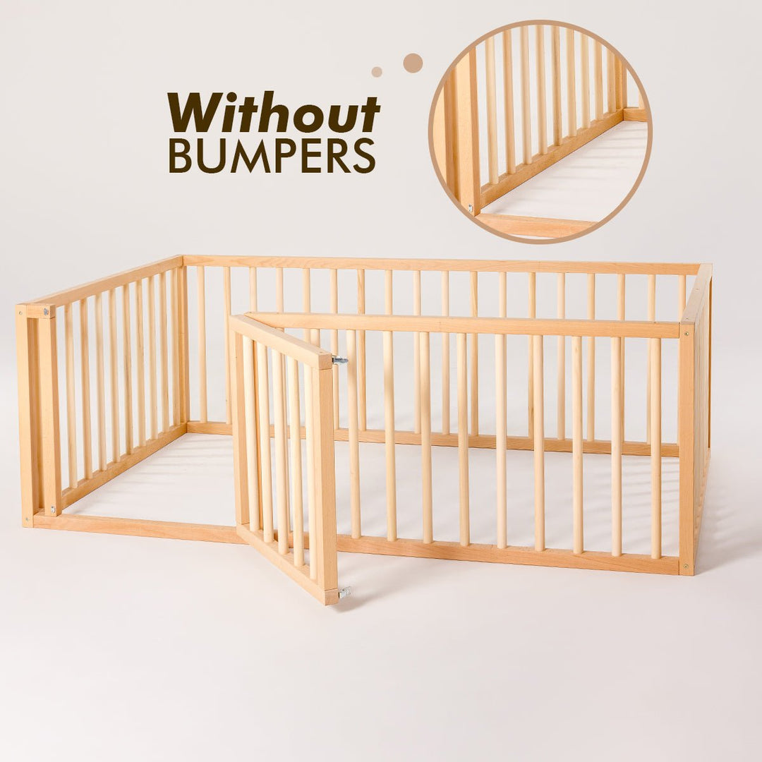 Montessori Floor Bed with Fence – Wooden Toddler Bed for Safe Sleep & Play