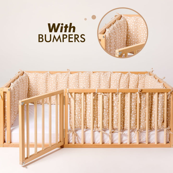 Montessori Floor Bed with Fence – Wooden Toddler Bed for Safe Sleep & Play